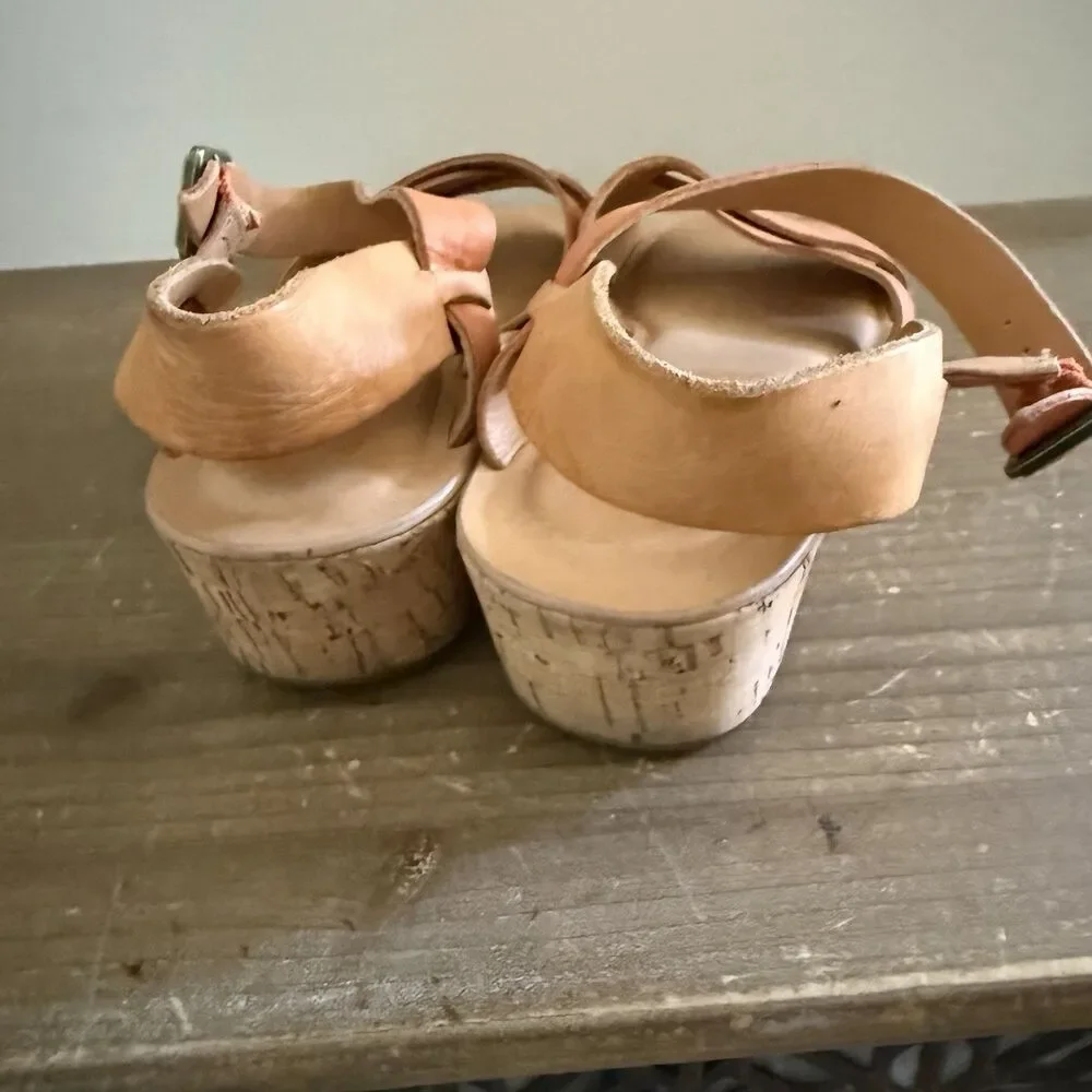 KORK EASE Orange Leather Platform Cork Heel Sandals Women Size 8